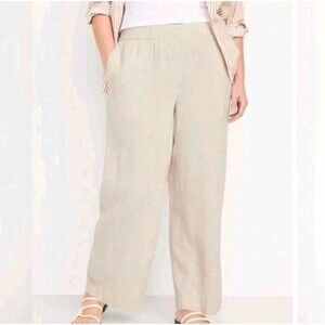 Old Navy Wide-Leg Pull-On Linen Pants Womens 3X Elastic Waist Coastal Beachy New